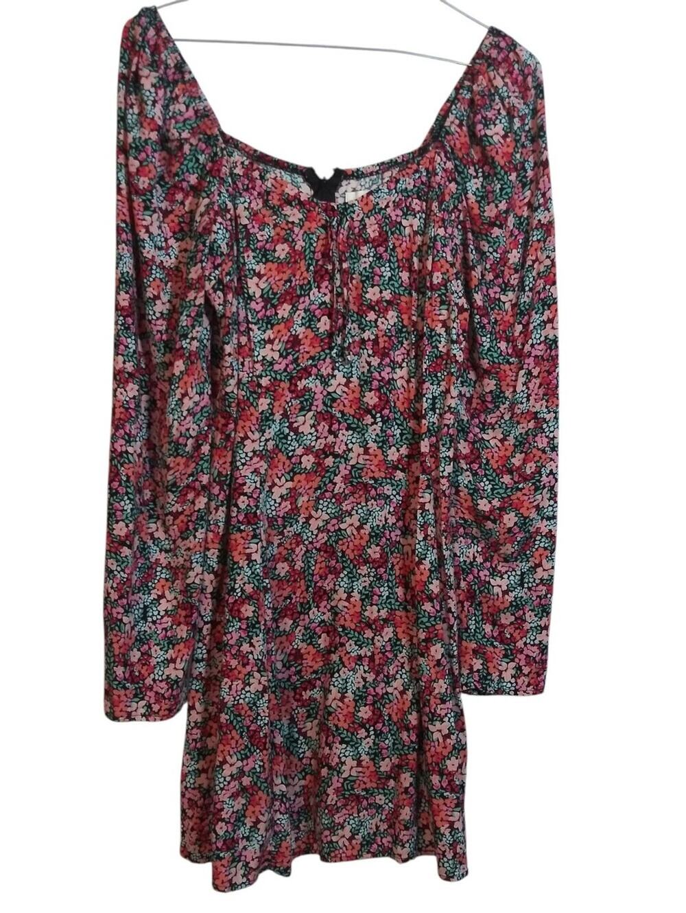 BP Floral Long Sleeve Boho Mini Dress - Pink & Green Size Small